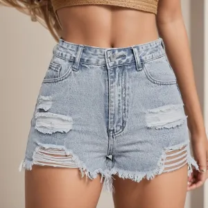 Summer Ripped High-Waisted Denim Shorts