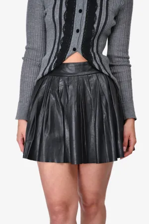 Alice   Olivia Black Leather Pleated Mini Skirt Size 2