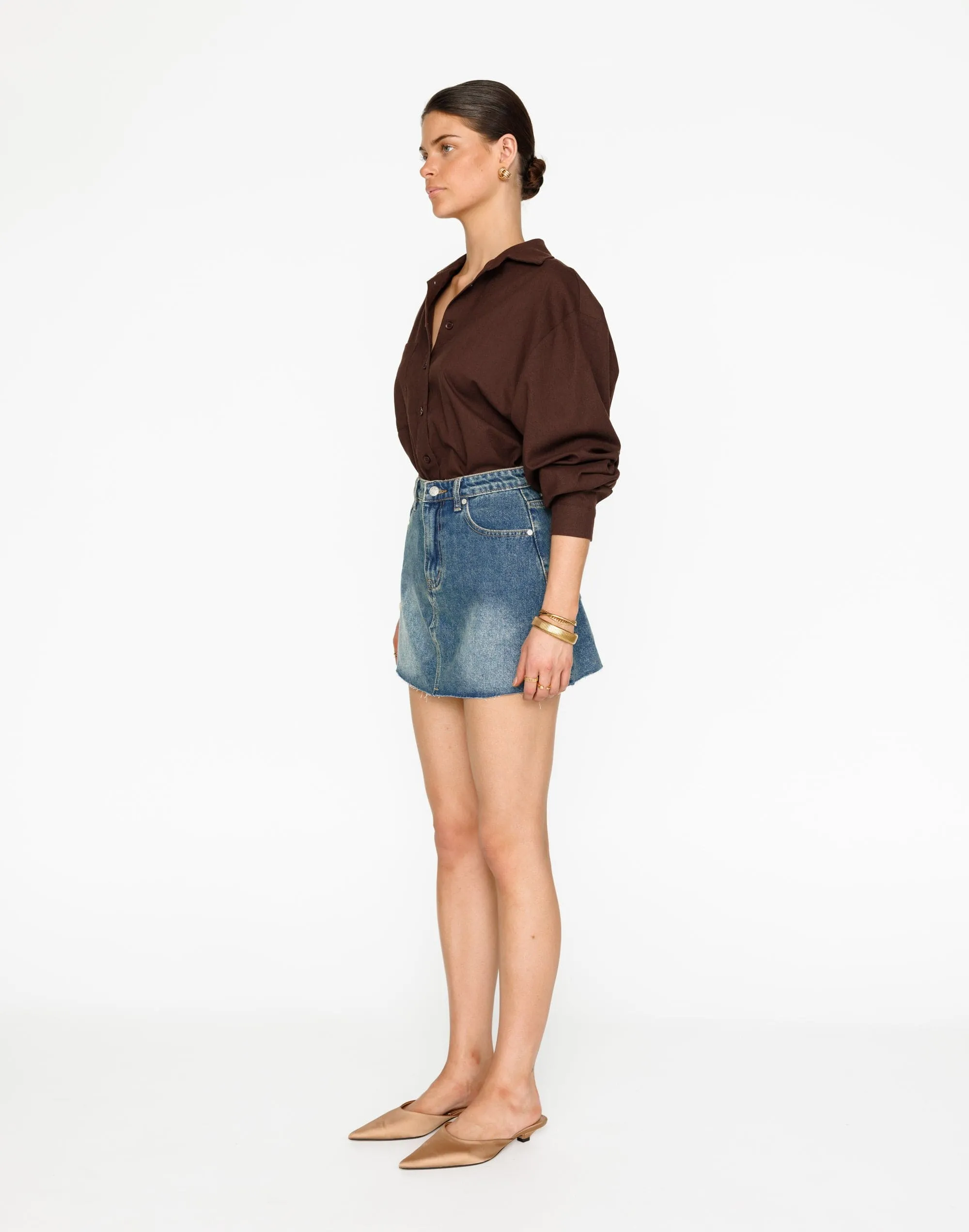 Asher Denim Mini Skirt (Faded Mid Wash)