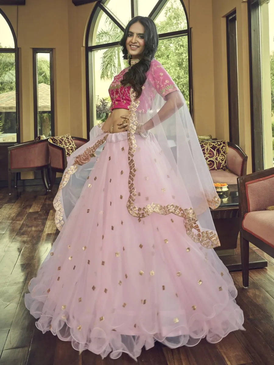 Baby Pink Net Embroidered Lehenga Choli