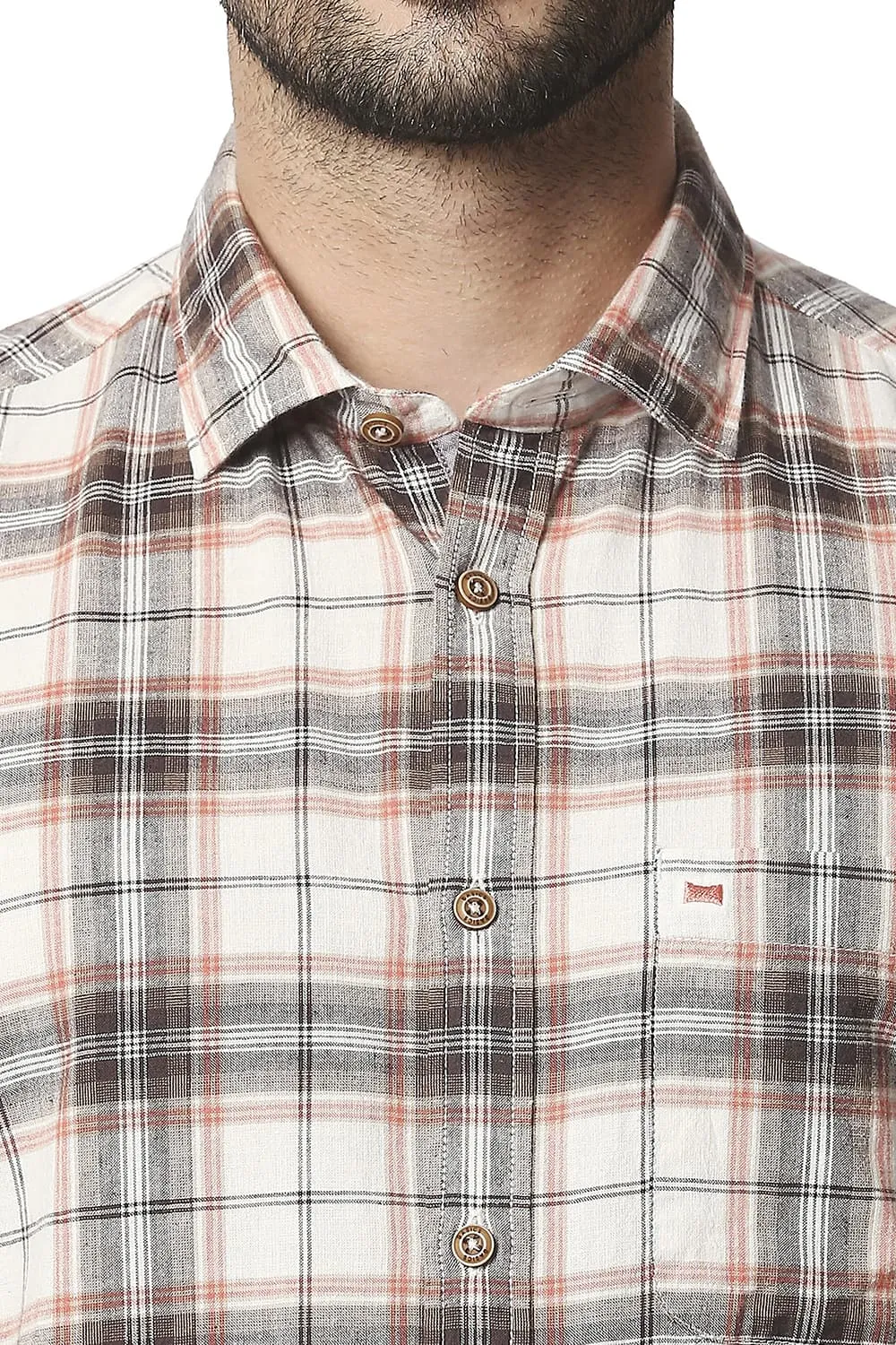 Basics Slim Fit Cotton Jute Checks Shirt