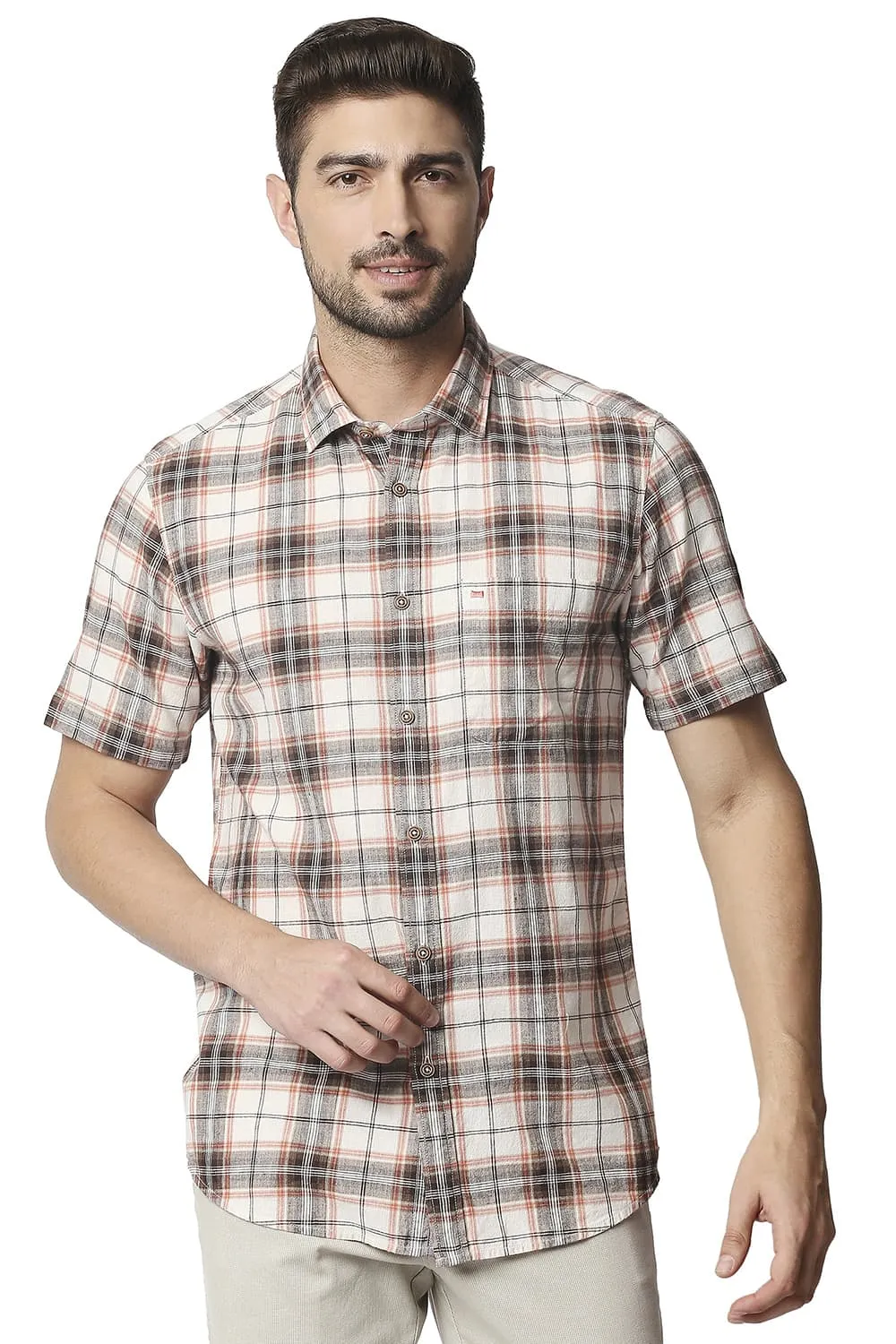 Basics Slim Fit Cotton Jute Checks Shirt