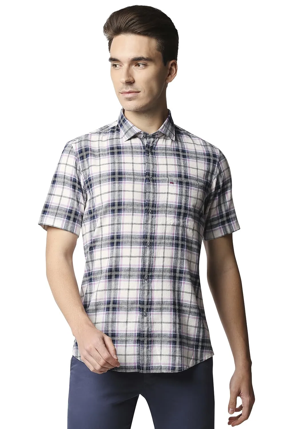 Basics Slim Fit Cotton Jute Checks Shirt