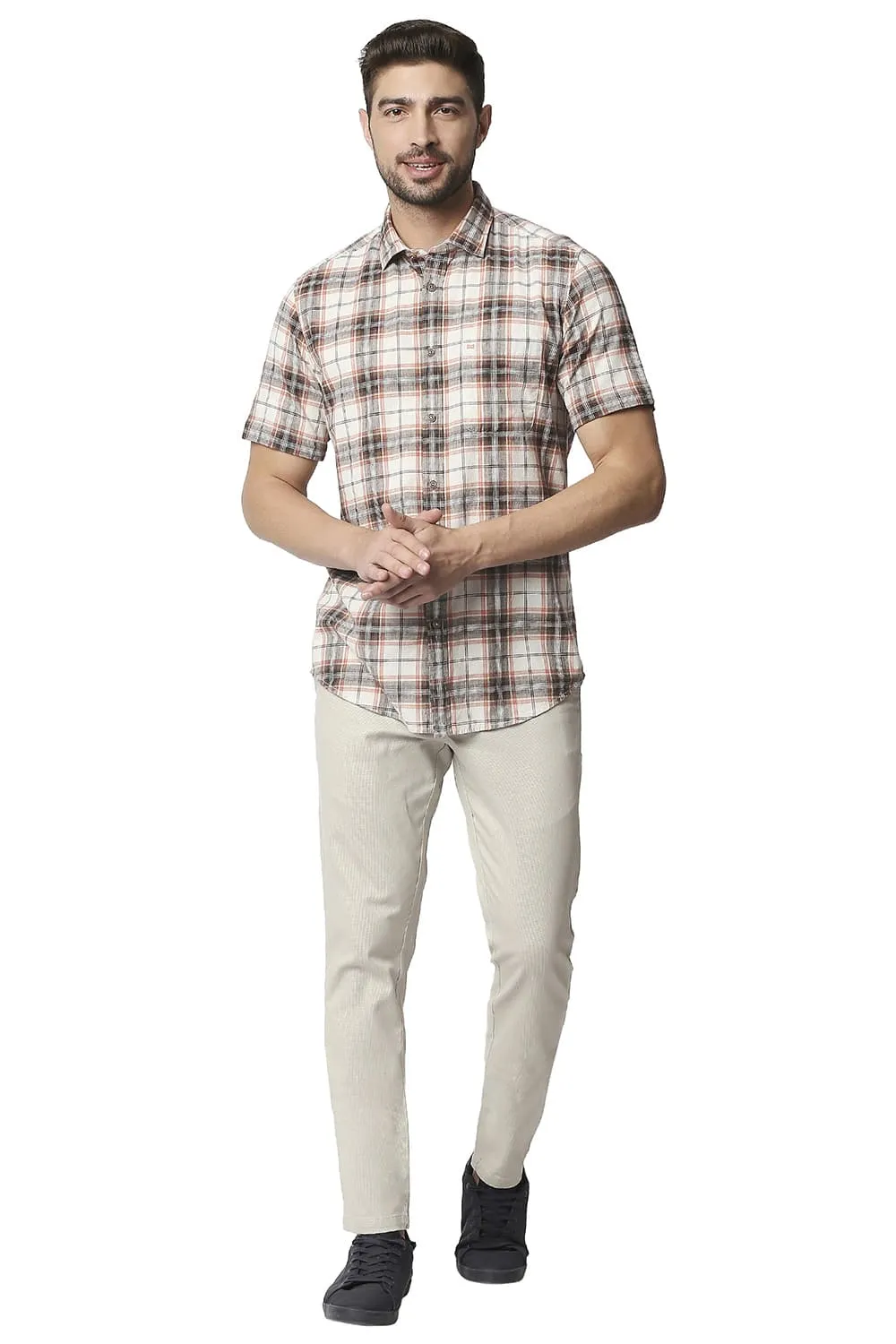 Basics Slim Fit Cotton Jute Checks Shirt