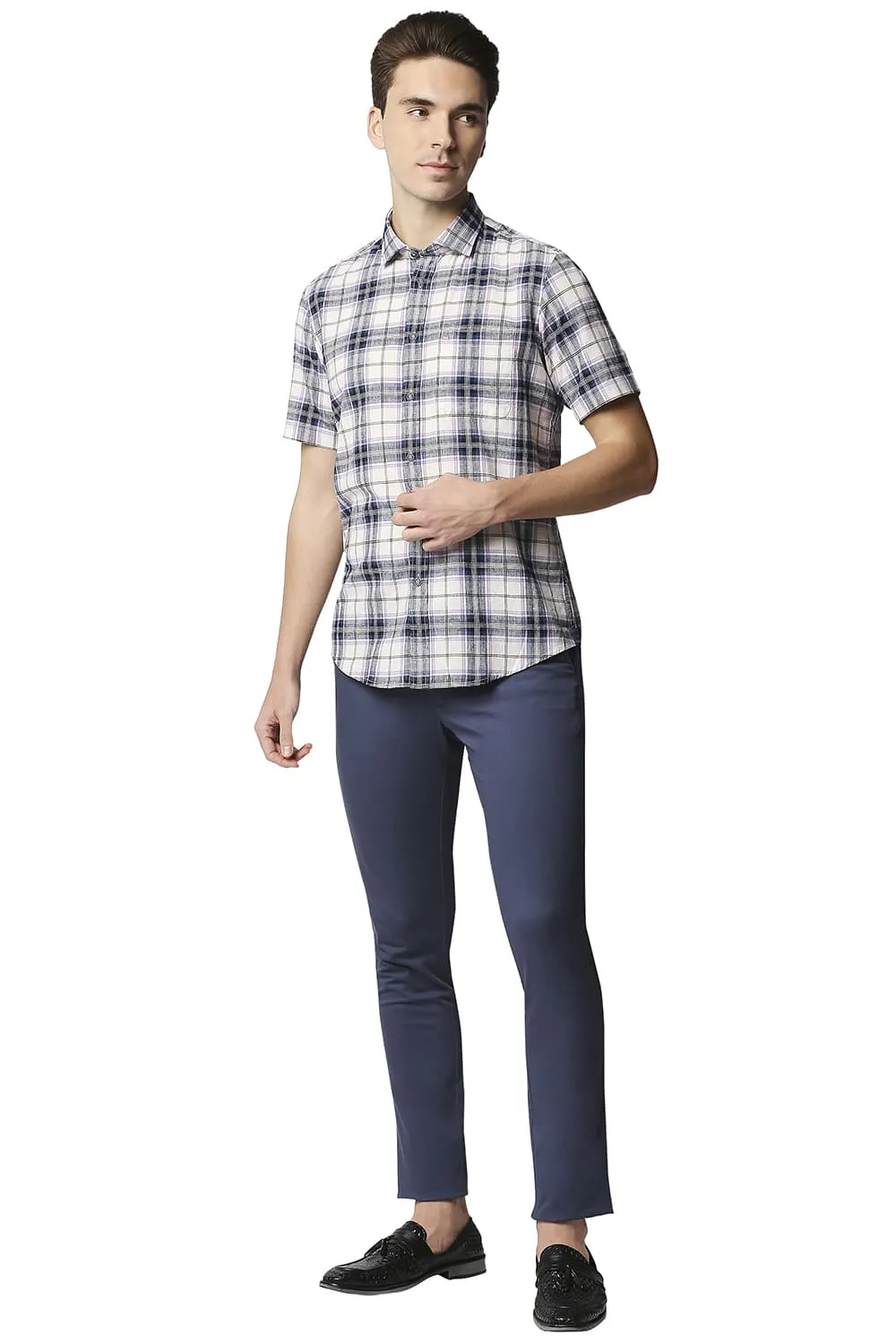 Basics Slim Fit Cotton Jute Checks Shirt