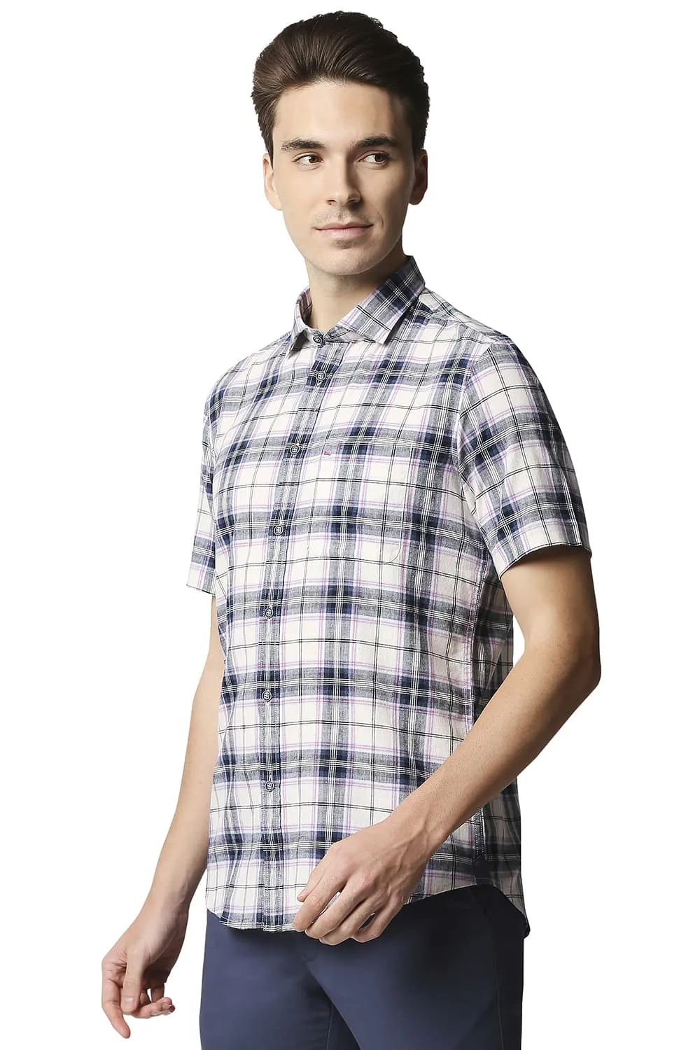 Basics Slim Fit Cotton Jute Checks Shirt