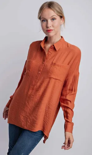 Blouse - Oversized High/Low Style, Rust