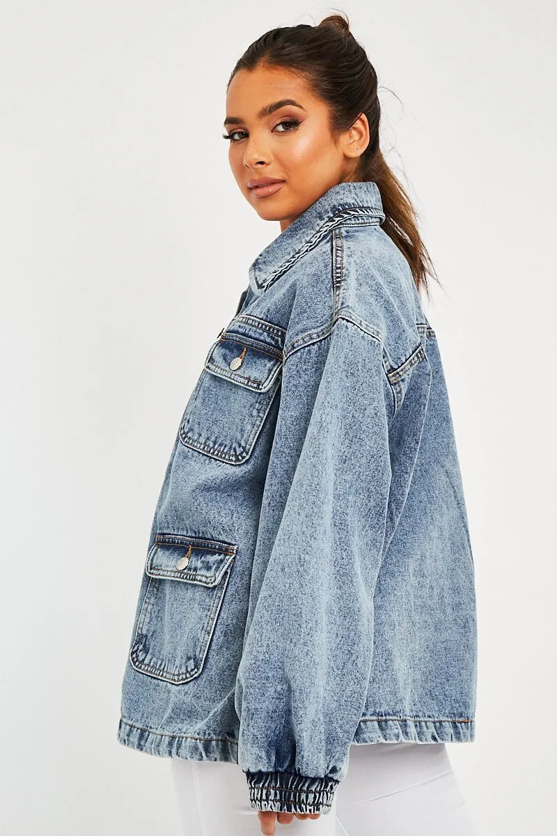 Blue Acid Wash Oversize Denim Jacket - Annie