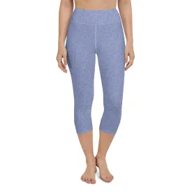 Blue Patterned Women's Capri Yoga Pants