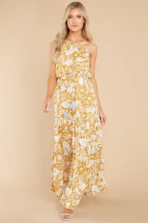 Dare To Believe Goldenrod Floral Print Maxi Dress