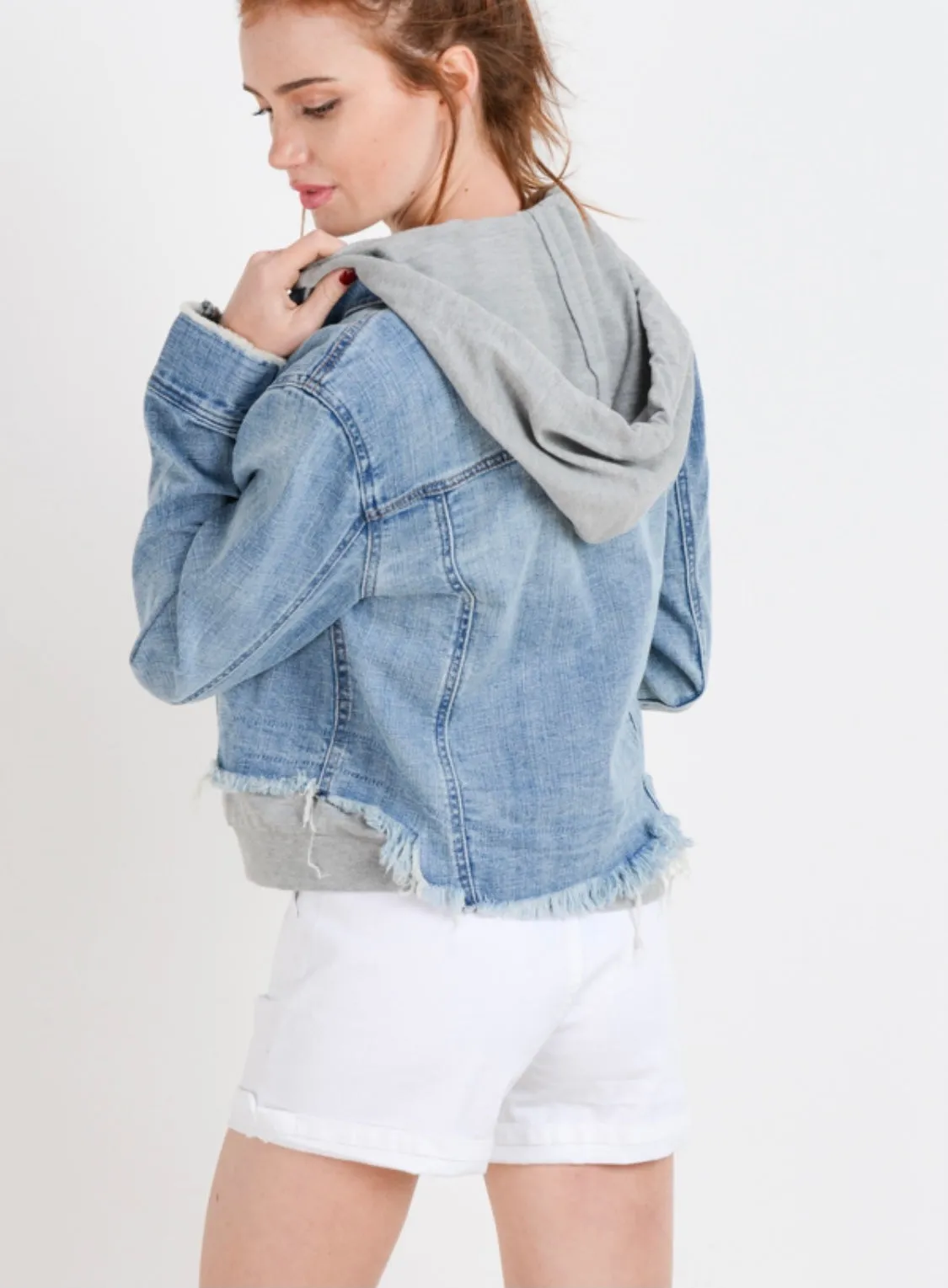 Distressed Denim Jacket with Terry patch