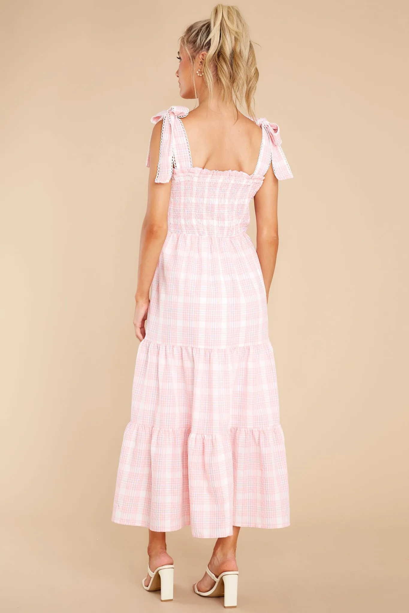 Elegant Darling Light Pink Gingham Cotton Maxi Dress