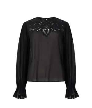 Emina Chiffon Lace Blouse - Black