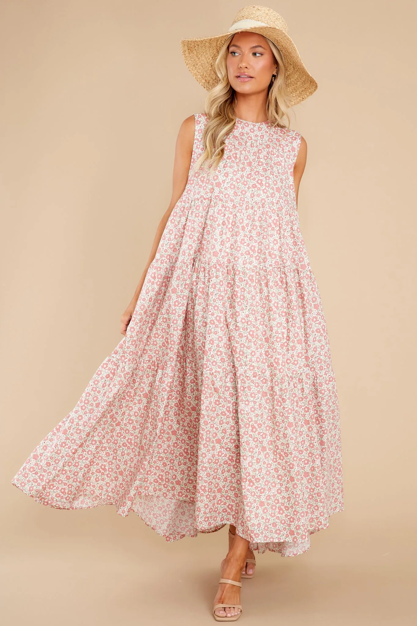 Greet The Day Pink Floral Print Maxi Dress