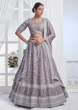 Grey Designer Style Embroidered Wedding Lehenga Choli