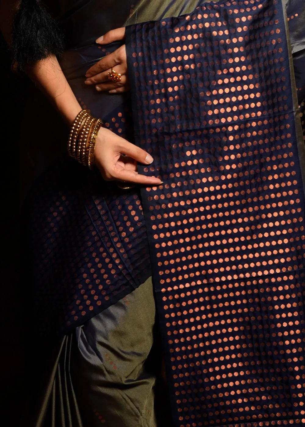 Gunmetal Grey Two Tone Zari Woven Banarasi Silk Saree