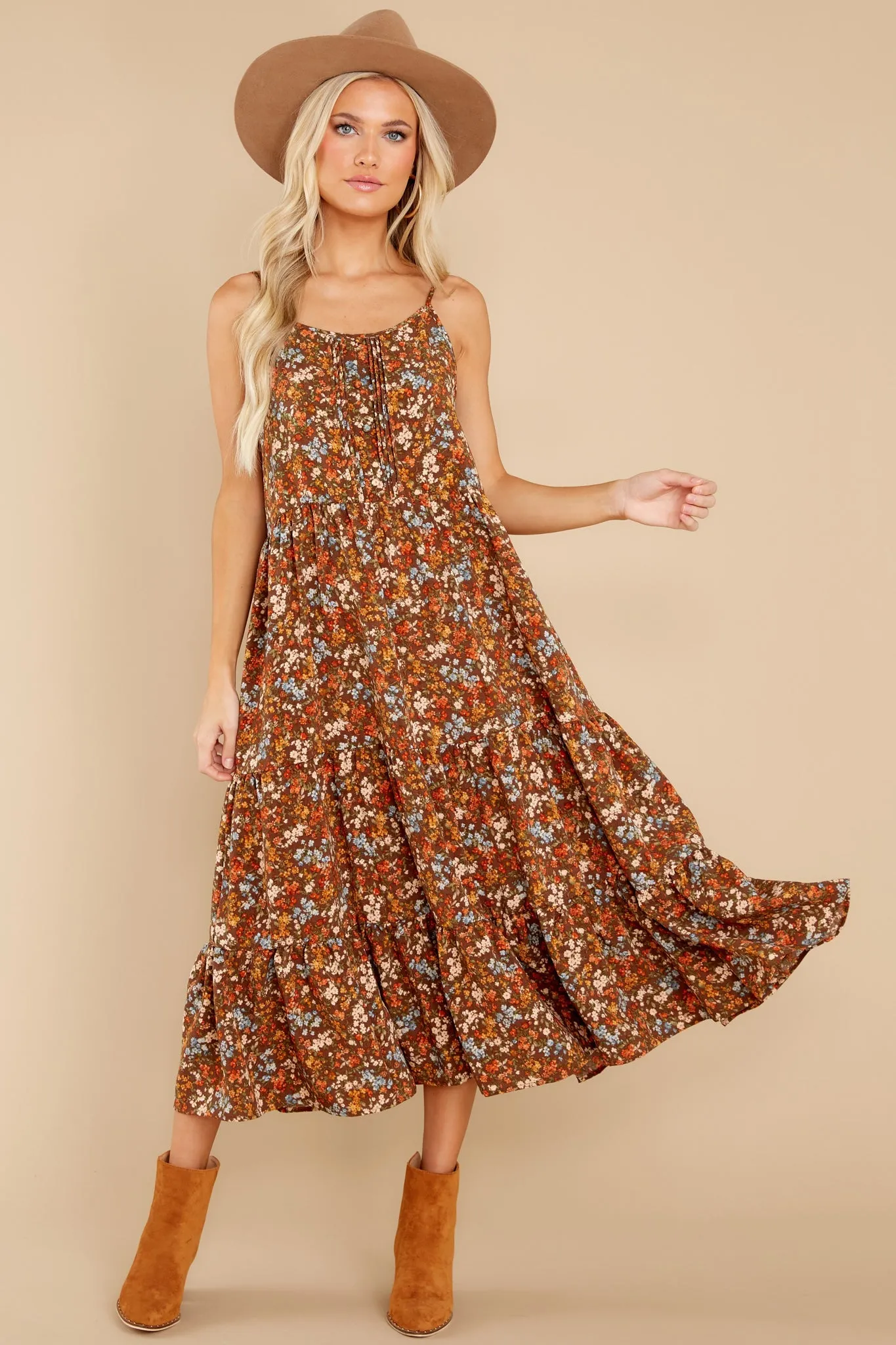 Harvest Wishes Light Brown Floral Maxi Dress