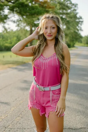 Hot Pink Rhinestone Fringe Cami