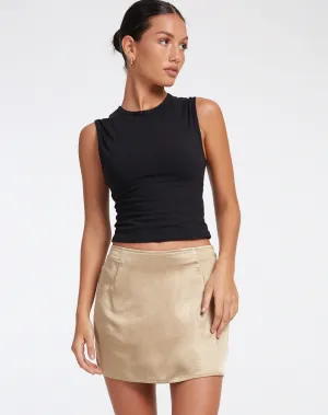 Ima Mini Skirt in Satin Olive Gold