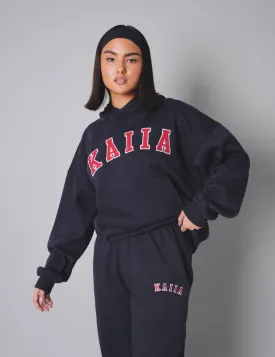 Kaiia Slogan Oversized Hoodie Navy With Red