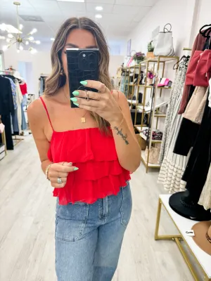 L-Skinny Strap Ruffle Top