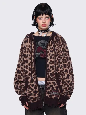 Leopard Knitted Zip-Up Hoodie