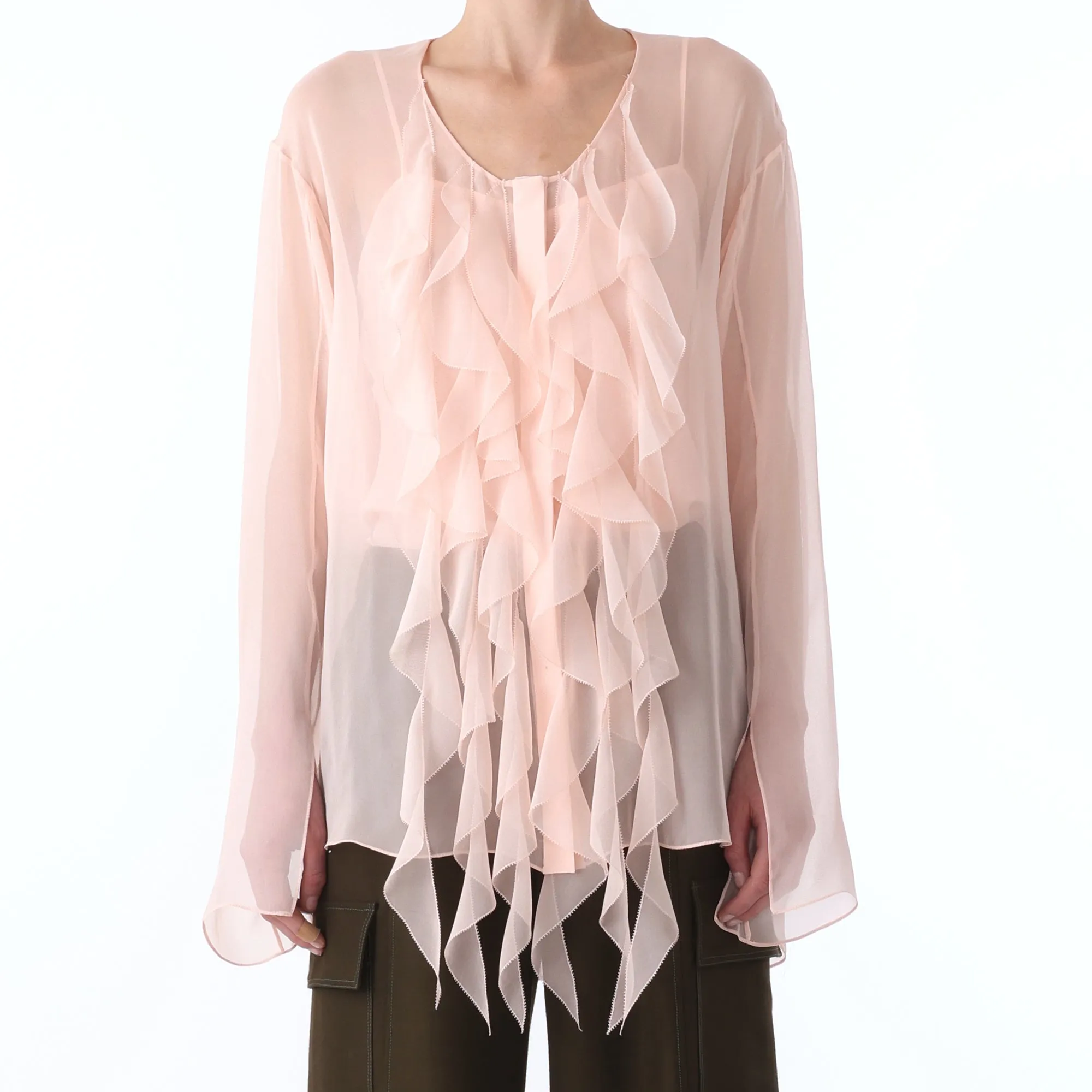 L/S CHIFFON BLOUSE W/ RUFFLE DETAIL