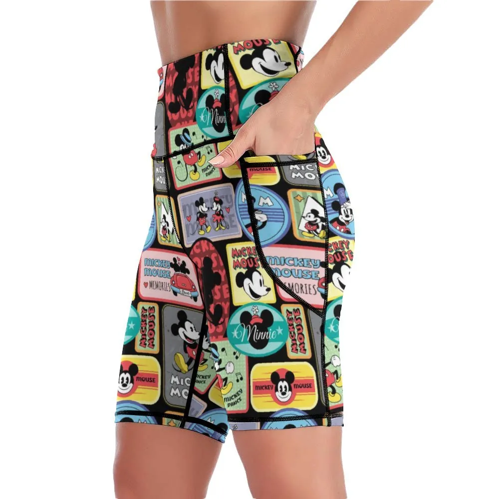 Mickey Stickers Women's Knee Length Athletic Yoga Shorts With Pockets