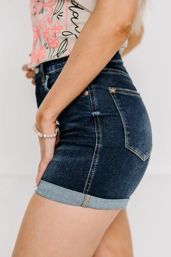 On A Roll High Waisted Shorts | Dark Wash