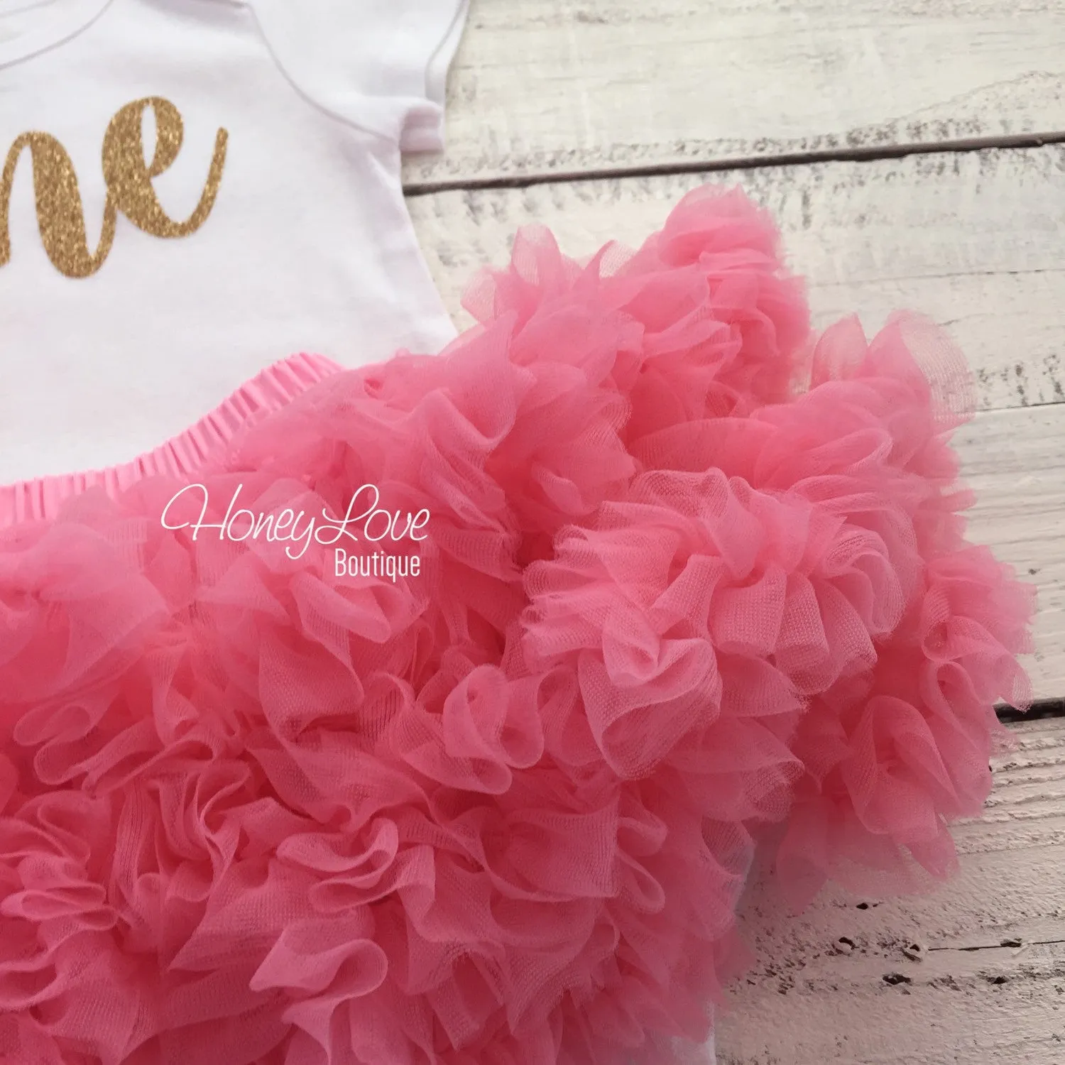 One - Birthday Outfit - Gold Glitter and Coral Pink