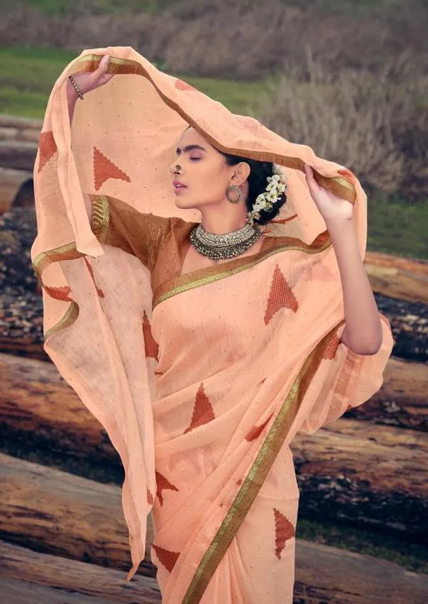 Peach Chiffon Fancy Lace Border Sarees Online