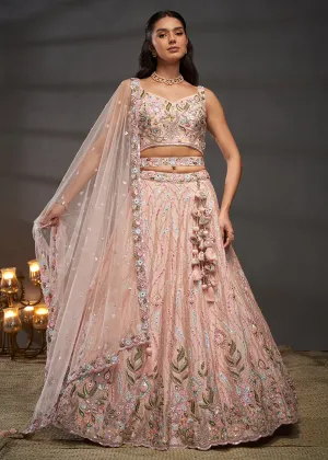 Peach Poly Chiffon Embroidered Bridesmaids Lehenga Choli