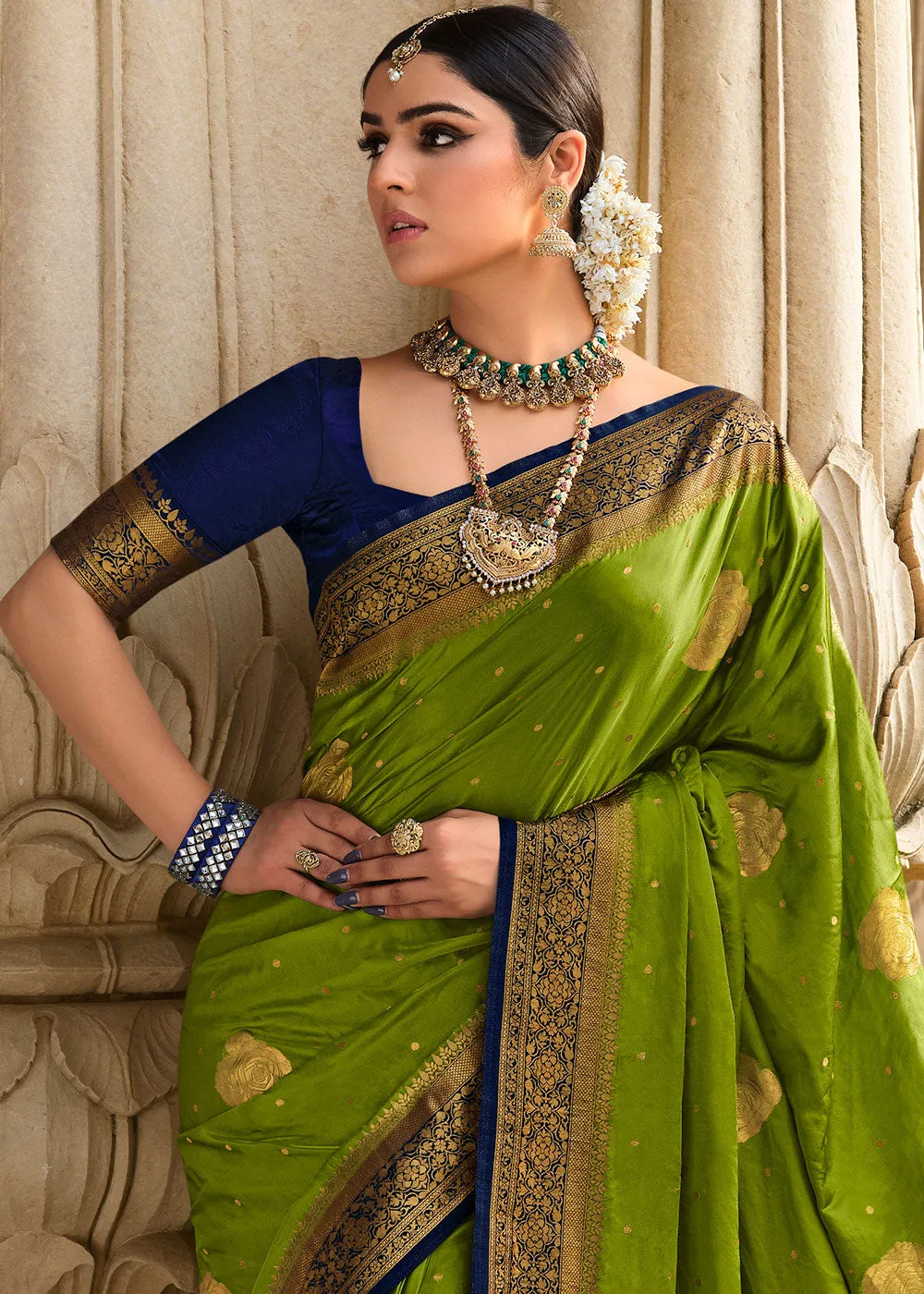 Pear Green Zari Woven Kanjivaram Silk Saree