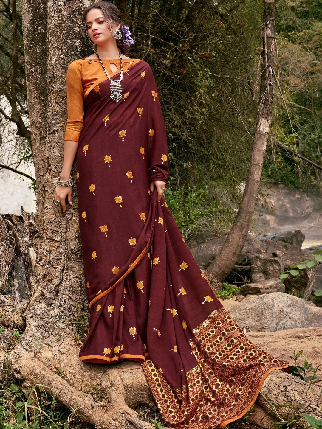 Printed Chiffon Sarees for Women With Blouse