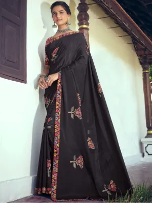 Pure Chiffon Printed Black Saree with Designer Blouse