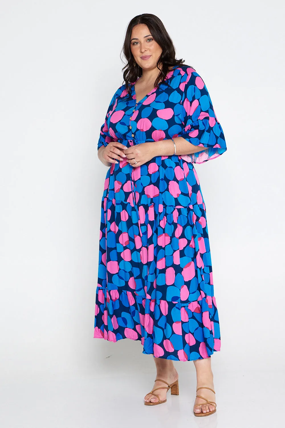 Quinn Maxi Dress - Pink/Cobalt Spot