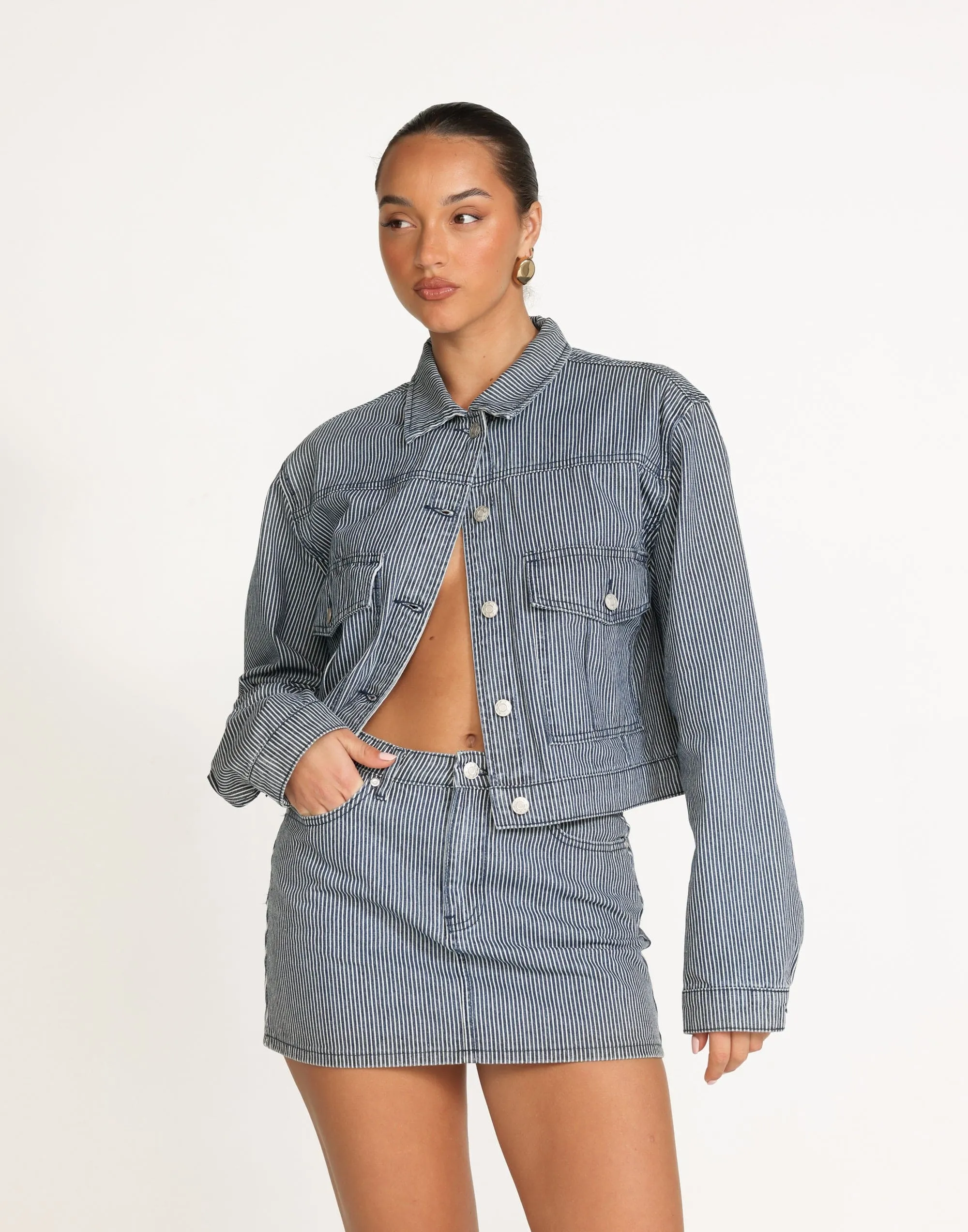 Riri Denim Mini Skirt (Navy Pinstripe)