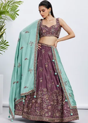 Rose Gold Pure Chiffon Sequins & Thread Designer Lehenga Choli