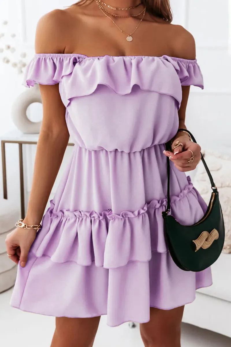 Ruffles Off the Shoulder Cake Skirt Dresses