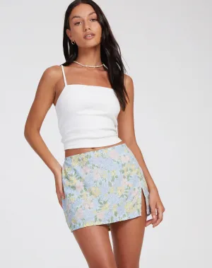 Shema Mini Skirt in Washed Out Pastel Floral