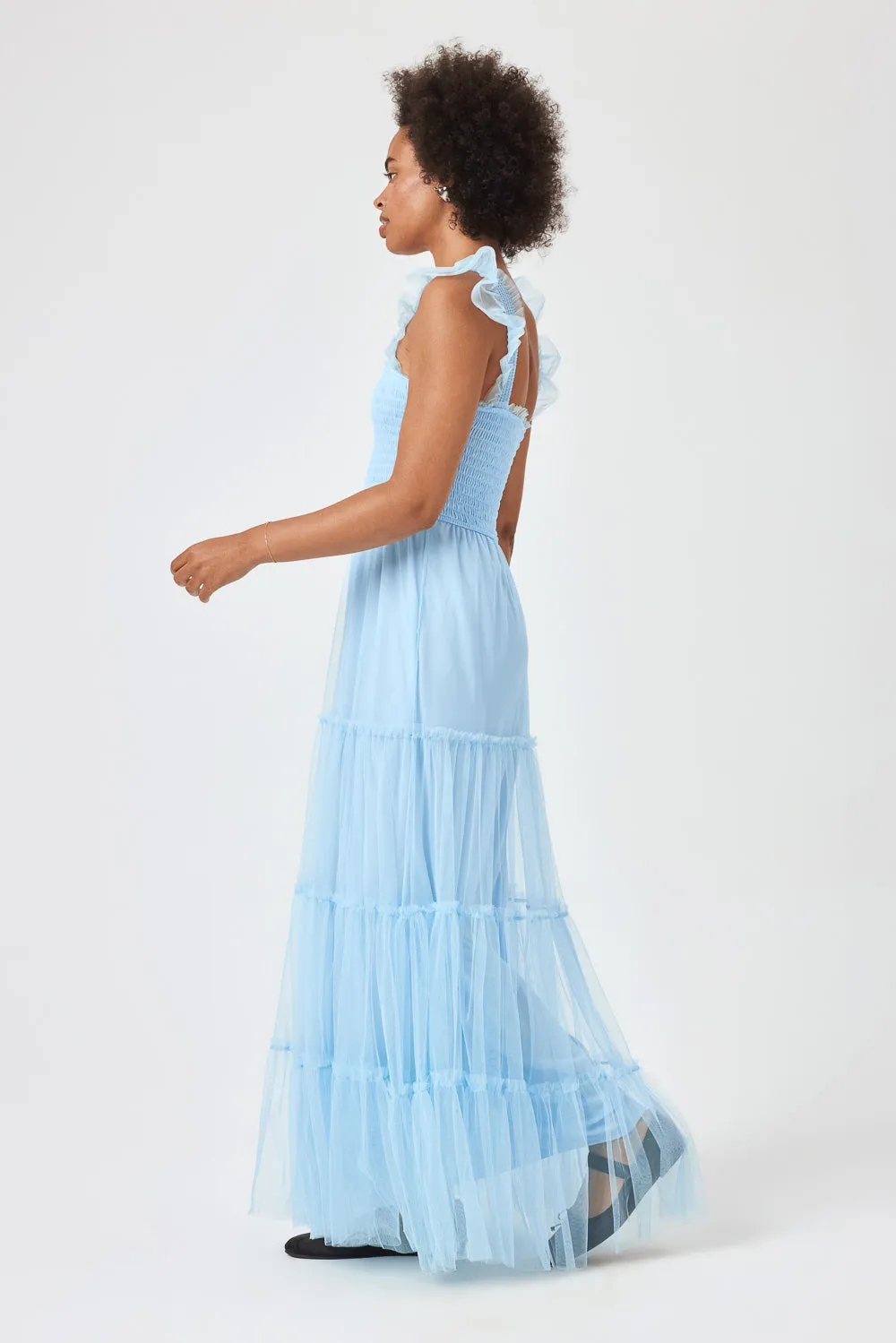 Sky Blue Smock Top Chiffon Maxi Dress