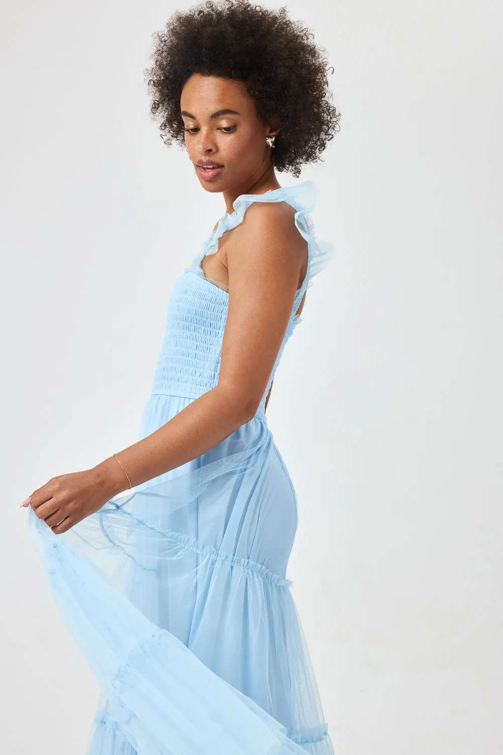 Sky Blue Smock Top Chiffon Maxi Dress