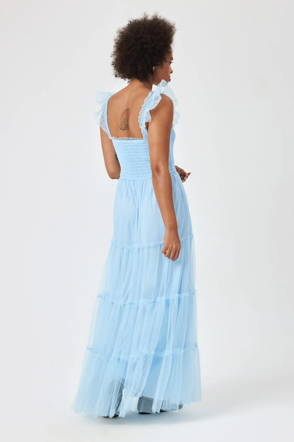 Sky Blue Smock Top Chiffon Maxi Dress