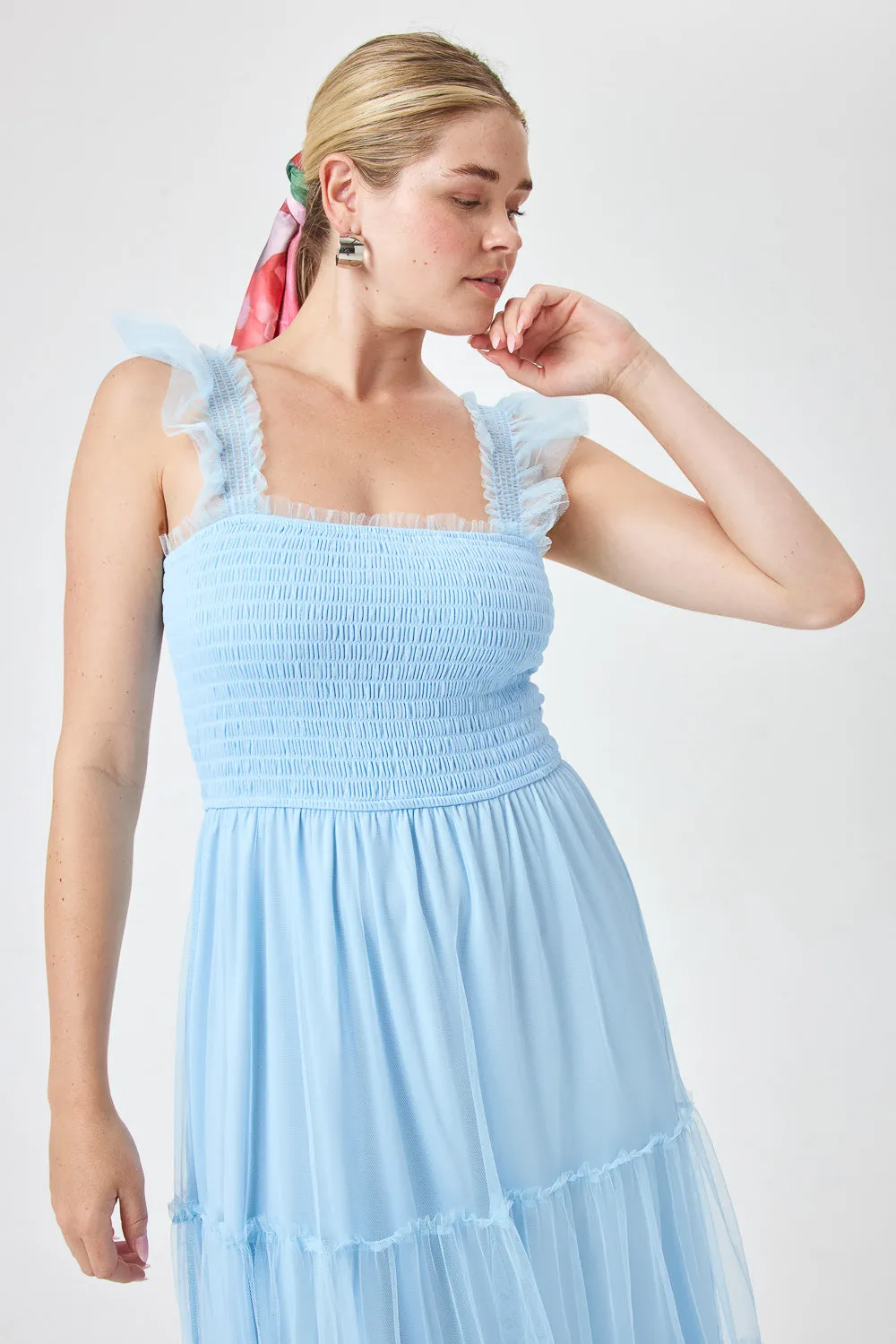 Sky Blue Smock Top Chiffon Maxi Dress