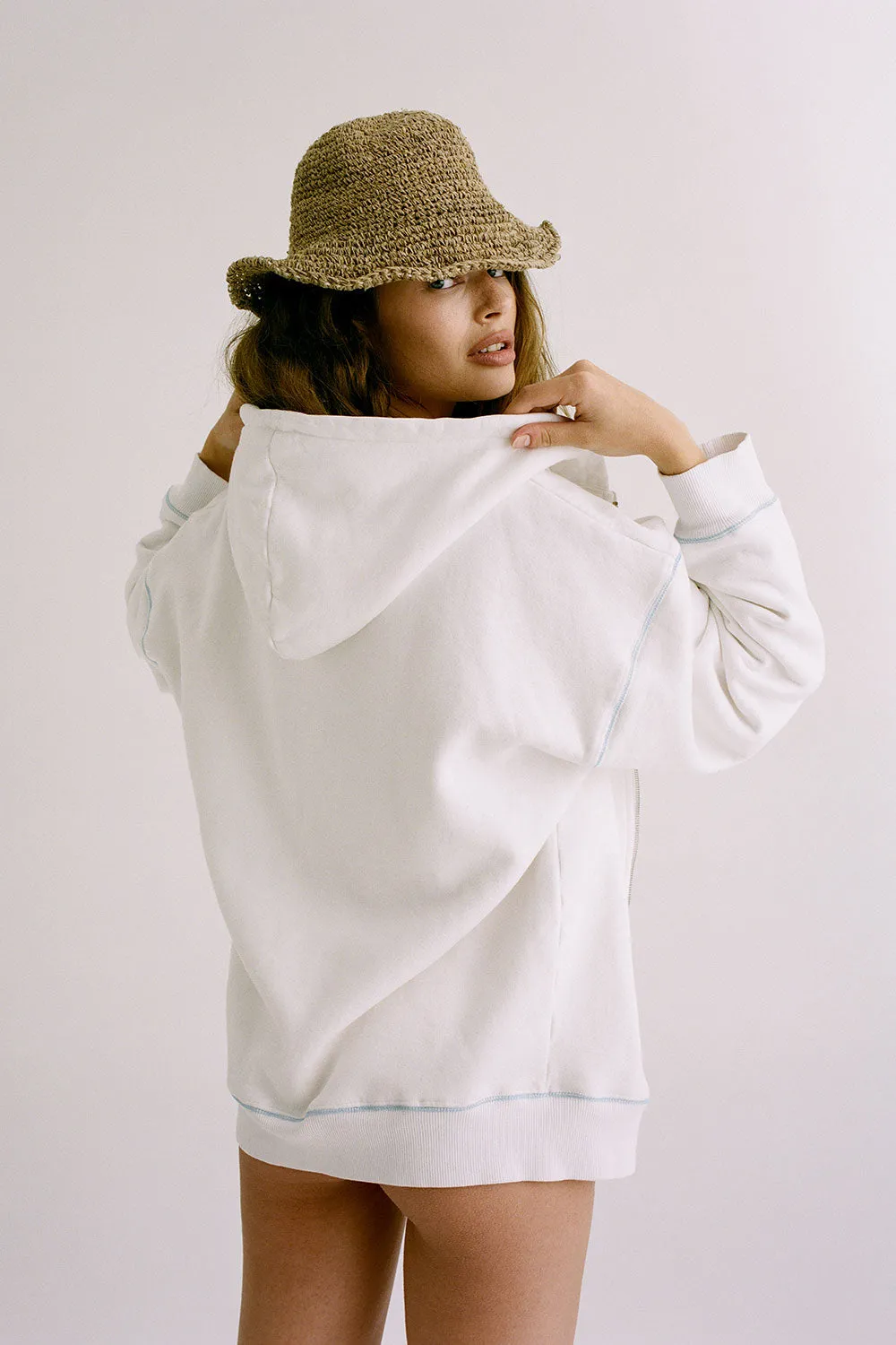 Slumber Zip Up Oversized Hoodie - Malibu White