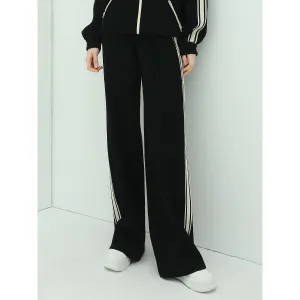 Sporty Striped Loose-fit Black Sweater Pants