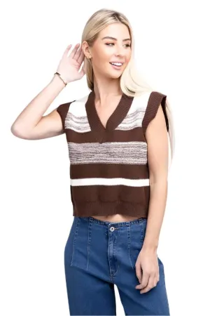 TEEK - Brown Striped Pattern Sweater Vest