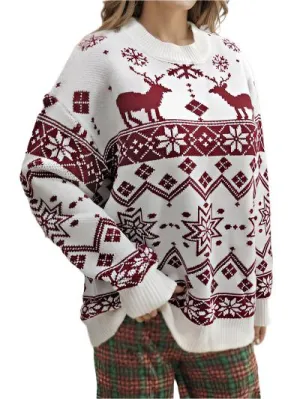 TEEK - Contrast Snowflake Long Sleeve Sweater