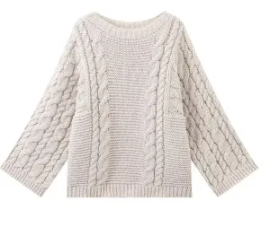 TEEK - Crew Neck Bell Sleeve Knit Loose Sweater