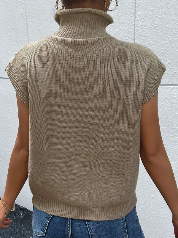 TEEK - Light Brown Short Sleeve Turtleneck Sweater